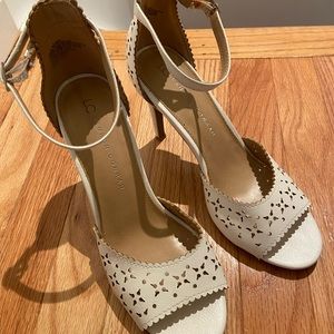 White Lauren Conrad strappy heels.